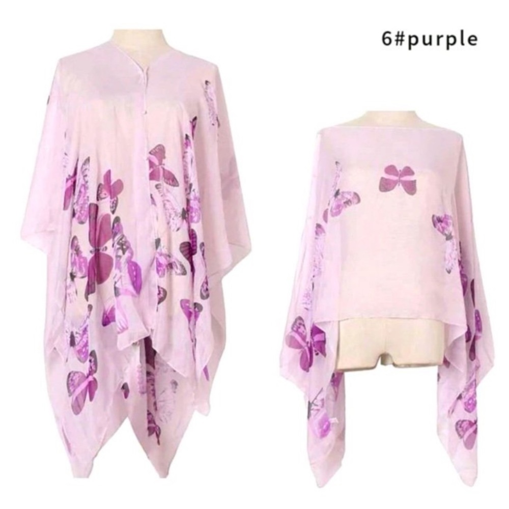 Purple Butterfly Print Women's Poncho